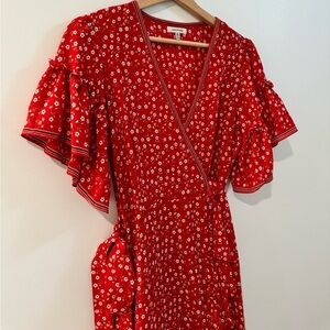 NWOT Max Studio Red Floral Flutter Sleeve Wrap Dress
